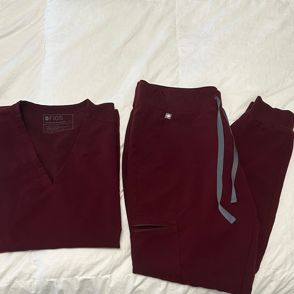 Figs Maroon Scrub Set with Gray Accents